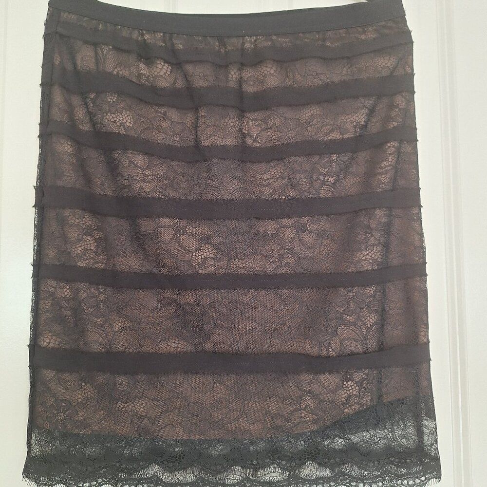 BCBGMaxAzria black lace midi skirts size M